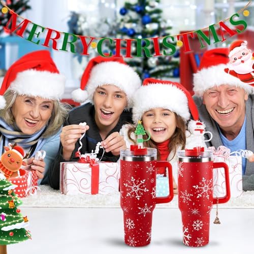 10pc 3D Christmas Straw Topper for Stanley 2025 New Silicone Reusable Christmas Straw Covers with Cup Accessories for Stanley 30&40 Oz Tumbler Cup Christmas Gift(Christmas style B)