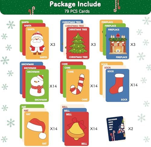 OHOME Stocking Stuffers - Christmas Card Game Snowman Sock Cane Bell Hat for Family Kids Adults Teens Games - Wildly Entertaining & Easy to Learn - 2-8 Players