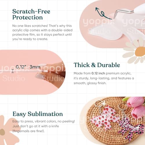 90 Pcs Sublimation Acrylic Keychain Blanks, with 30 Fixing Clips and 30 Key Rings for Heat Transfer Keychain Bag Decor Pet Necklace Christmas Tree Decor, Home Gift Crafts Supplies