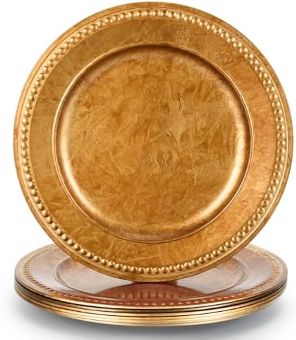 13" Vintage Brown Charger Plate, Rustic Chargers for Dinner Plates, Elegant Table Setting Centerpieces Decor Bulk Wedding Christmas Thanksgiving Holiday Parties Events, Set of 6