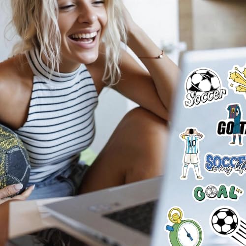 100 PCS Soccer Stickers, Vinyl Waterproof Sticker for Water Bottles Laptop Scrapbook, Soccer Gifts for Girls Boys, Soccer Party Favor and Christmas Stocking Stuffers for Kids