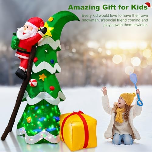 7ft Christmas Inflatables Outdoor Decorations, Christmas Blow up Santa Claus with Tree Built-in Rotating Colorful LED Lights, Xmas Holiday Party Indoor Outdoor Décor for Yard Lawn Garden