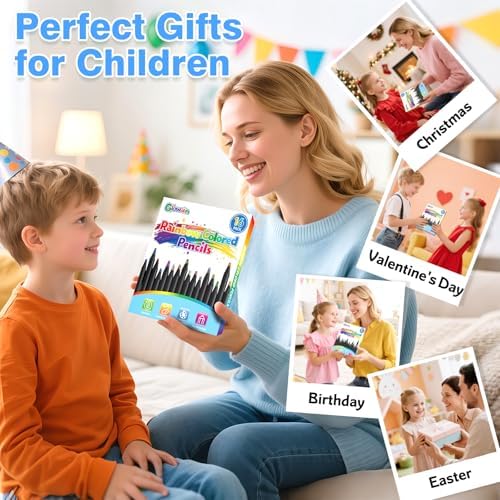 16 Pcs Rainbow Colored Pencils, Art Supplies Stocking Stuffers for Kids, Creative Teens Gifts Trendy Stuff for Girls Age 5-12, Great Party Favors Gift for Birthday/ Valentine's Day/ Easter/ Christmas
