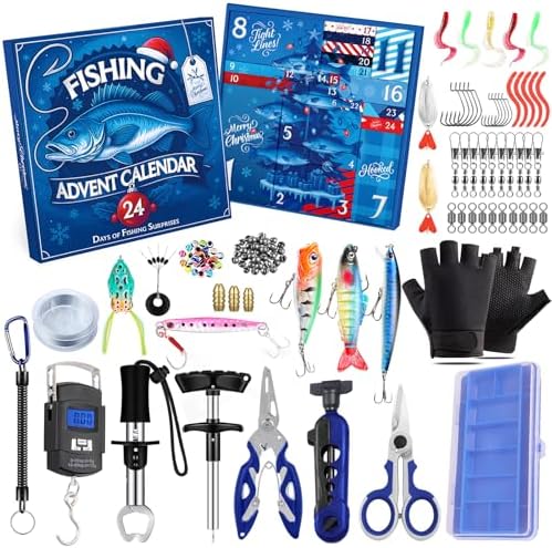 Fishing Advent Calendar 2025 Men Teen Boys, 24 Days Countdown to Christmas Calendar with Assorted Fishing Accessories Surprise Gifts for Father Brother Husband