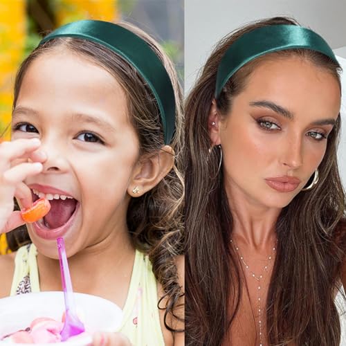 1.5 Inch Dark Green Headband for Women Non Slip, Satin Slik Headband Fashion Plain DIY Head Band Wide Hair Band for Girls Gift Holiday Hair Accessories Christmas