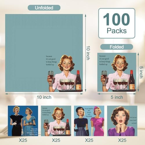 100 Pcs Funny Cocktail Napkins Call Me Cocktail Napkins Retro Holiday Decorative Bar Supplies for Adult Funny Gifts Christmas Tea Party(Retro Fashion)