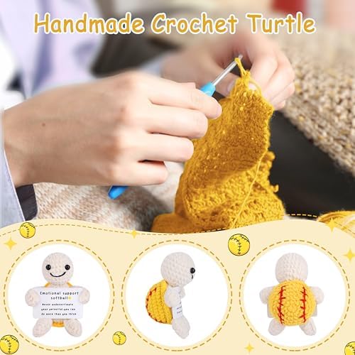 JoycuFF Funny Mini Crochet Softball Turtle Gifts - Emotional Positive Inspirational Softball Stocking Stuffers Gift for Lovers, Players, Fans - White Elephant Christmas Handmade Gifts for Her