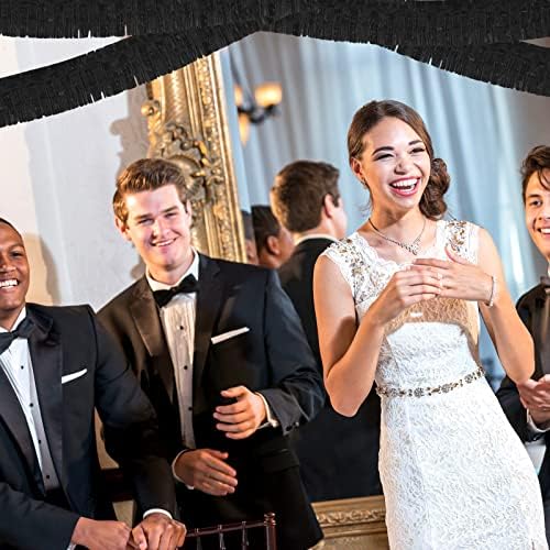 6 Pack 10 Feet Foil Fringe Garland Metallic Tinsel Streamers Banner Wall Hanging Curtain Backdrop Banner for Parade Floats, Thanksgiving, Christmas, Birthday, Halloween Party Decorations(Black)