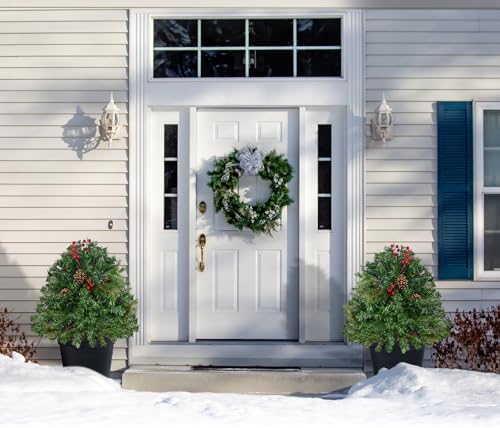 2 Pack Lighted Artificial Christmas Urn Filler 23 Inch, Battery Operated Pre-lit Mini Xmas Trees, Tripod Stake and LED Lights Christmas Porch Decorations