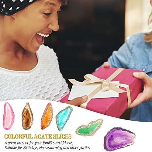 Hicarer 16 Pcs Agate Slices Polished Agate Slices with Holes Irregular Pendants Stone Bulk Drilled Geode Slivers for Christmas Women DIY Craft Gifts Jewelry Making(Mix Colors)