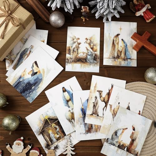 Cholemy 36 Set Nativity Scenes Christmas Cards with Envelopes Jesus Traditional Religious Holy Night Christmas Greeting Cards Nativity Scenes Church Xmas Decoration for Women Family Holiday Gift