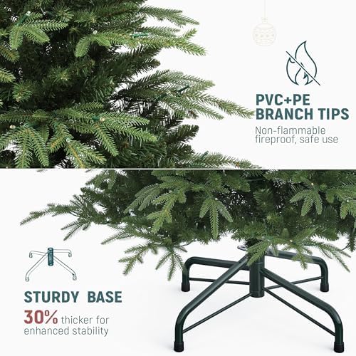 YITAHOME 7.5FT Prelit Slim Fraser Grande Christmas Tree with Remote Control, Artificial Hinged Drooping Pencil Prelit Holiday Christmas Tree w/ 2199 Mixed PE & PVC Tips, 400 Lights & 11 Light Modes