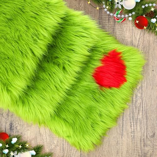 1 Pcs Christmas Green Faux Fur Table Runner Whimsical Lime Green Christmas Table Runner 13'' x 72'' Holiday Party Kitchen Fireplace Dining Room Home Decoration