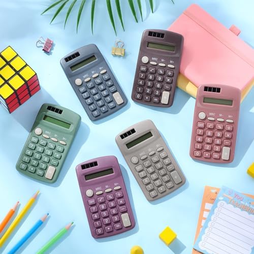 12 Pcs Operation Christmas Pocket Size Solar Calculators Bulk for Classroom Mini Basic Calculator Solar Battery Dual Power 8 Digit Display for Kids Student School Office Accounting Tool