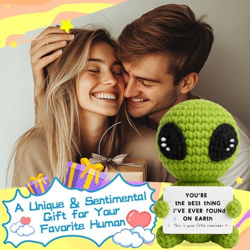 Unique Crochet Alien Decor Gift for Boyfriend, Girlfriend, Anniversary, Valentine's Day, Birthday, Christmas Funny Romantic Gifts for Him Her to My Love Presents