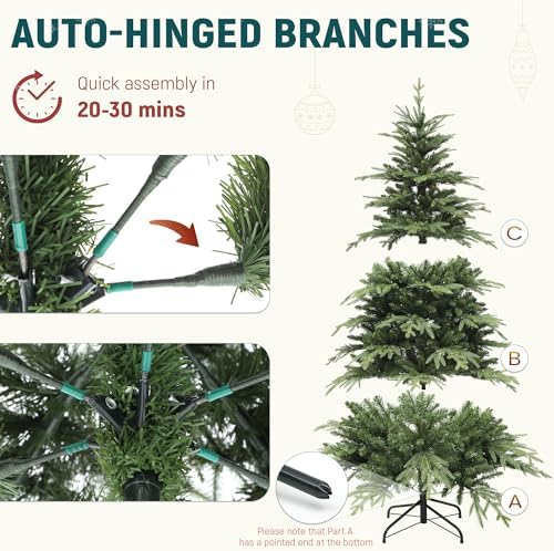 YITAHOME 7.5FT Prelit Slim Fraser Grande Christmas Tree with Remote Control, Artificial Hinged Drooping Pencil Prelit Holiday Christmas Tree w/ 2199 Mixed PE & PVC Tips, 400 Lights & 11 Light Modes