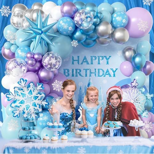 Frozen Balloon Arch Kit,Blue Purple White Balloons Arch Garland,Frozen Birthday Party Decorations For Girls,Cartoon Theme Party Supplies