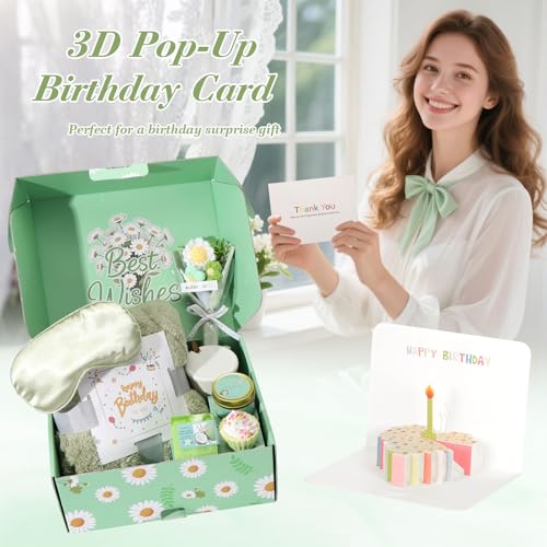Birthday Gifts for Women, Daisy Birthday Gifts Box for Women Self Care Gift Happy Birthday Gift Baskets for Her ,Wife,Mom,Grandma,Girlfriend ,Best Friend,Sister,Thoughtful Christmas Gifts Box Set with Coffee Mug,Blanket