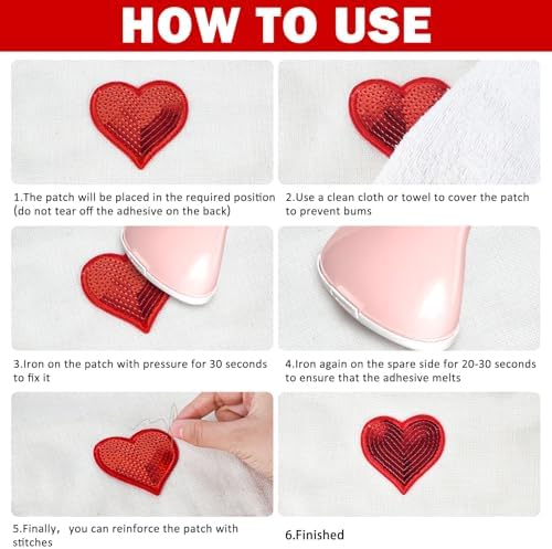 20Pcs Red Sequin Heart, Shiny Heart Iron on Applique Embroidered Patches for Clothing, Bags, Jackets, Jeans DIY Earrings Accessory Craft Valentine Christmas Decoration, 2.5inch