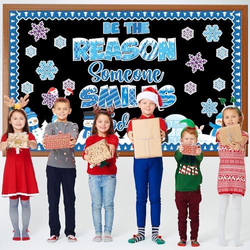 Winter Bulletin Board Decoration Set Snowman Classroom Decorations Be The Reason Someone Smile Today Bulletin Board Christmas Snowflake Penguin Cutouts for Home School Chalkboard Door Wall Decor