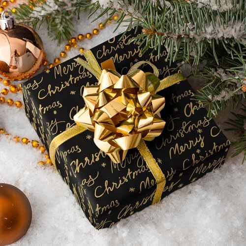 YANGTE Christmas Wrapping Paper Mini Rolls, 3 Rolls 17" x 120" Gift Wrapping Paper Christmas rolls, Holiday Wrapping Papers Black White Gold