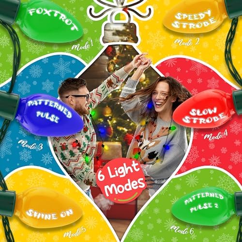 Windy City Novelties LED Christmas 9 Bulb Necklace with 6 Dynamic Light Modes for Adults Christmas Parties, Caroling, Gatherings & Party Favors - 1 Pack