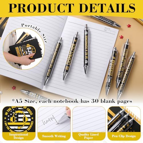 18 Pcs 911 Dispatcher Appreciation Gifts Include 9 Dispatcher Notebook Journals & 9 Inspirational Ballpoint Pens, Christmas Occupational Gifts for First Responder, Emergency Worker, Police