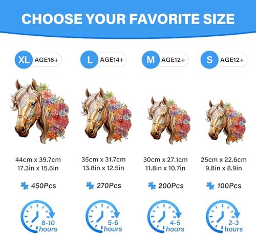 Wooden Puzzles for Adults, Horse Wood Puzzles Adult, Unique Animal Shape Wooden Jigsaw Puzzle, Christmas Birthday Gifts for Women Men Puzzle Game Lovers (S - 9.8×8.9in - 100pcs)