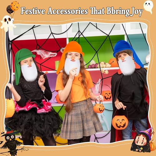 21 Pcs Halloween Dwarf Costume Accessories, Colorful Dwarf Hats Set with Large Nose and White Beard, Gnome Fairy Party Hats for Halloween Christmas Cosplay Theme Party