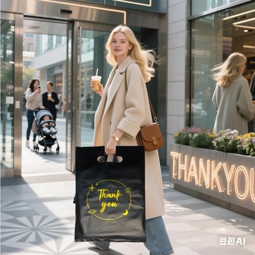 100PCS Black Thank You Gift bag, reusable plastic bag with suitable for boutiques,retail shopping,weddings, birthdays,Thanksgiving,Christmas,business gifts, stores,party and boutique bags,(6"x8")