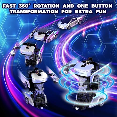 Transform RC Cyber Pickup Truck Cars Robot Toy for Kids, 2.4GHz Remote Control Car with One-Button Deformation 360° Rotation LED Lights Christmas Birthday Gifts for Boys Age 4-7-8-12（1:18 Scale ）