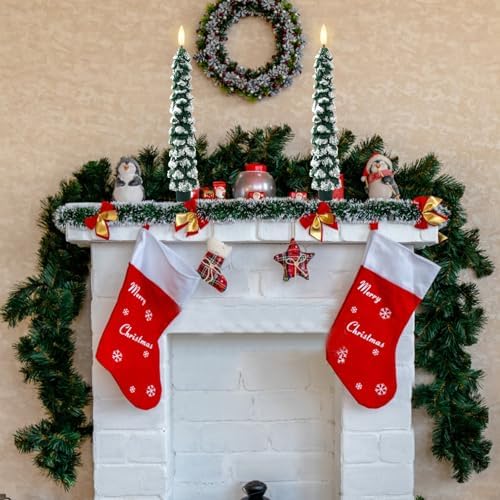 Flameless Christmas Tree Candles with Remote – 2 Pack LED Snowy Tree Battery Operated Candles, Realistic Flickering Flame, Safe Holiday Home Decor for Christmas Decorations & Gifts