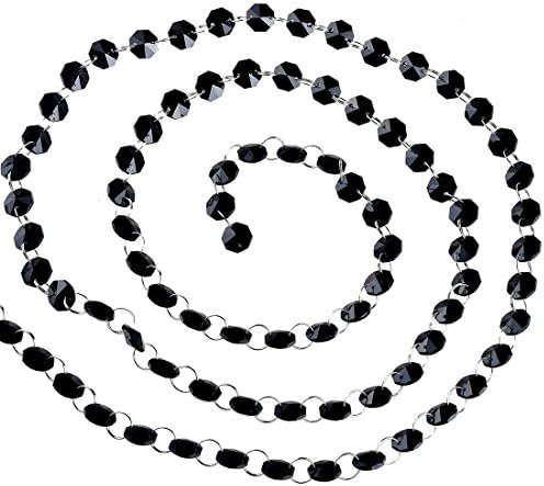 H&D 6FT Glass Crystal 14mm Octagon Beads Chain Chandelier Prisms Hanging Wedding Garland Christmas Decor (Black)
