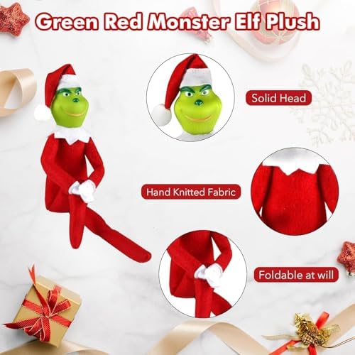 12.6'' Red Christmas Monster Plush Toy, Christmas Stuffed Figures Doll for Kids and Christmas Tree Home Decorations(Red)