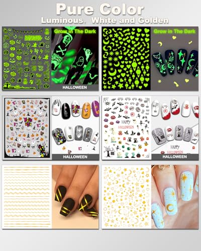 36 Sheets Varied Nail Art Stickers, All Holiday Variety Pack Seasonal Nail Decals, Self-Adhesive Pegatinas Uñas Colorful Design for Flowers Butterflies Luminous Star Halloween Christmas