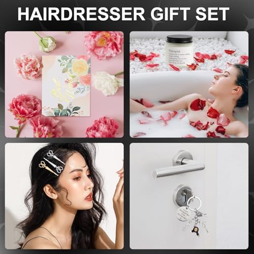 10 Pieces Hairdresser Gifts Set for Women Hair Stylist Appreciation Gift Set Christmas Gift with Tumbler,Socks,Makeup Bag,Keychain,Candle,Scissor Hair Clips,Apron,Greeting Card (Tumbler)