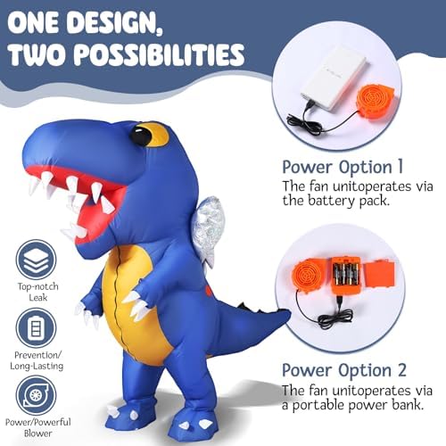 Inflatable T-Rex Costume for Adult, Blow-Up Dinosaur Suit for Halloween Christmas Birthday Party 150-190cm