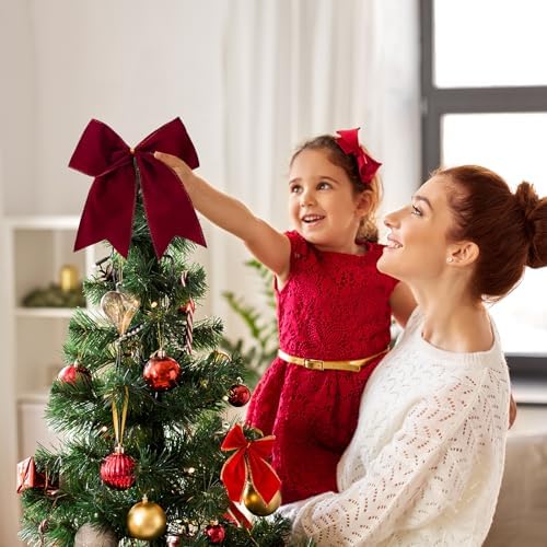 15 Pcs Velvet Bows for Christmas Tree - 6 Inch Vintage Velvet Ribbon Christmas Bows for Gift Wrapping Xmas Tree Topper Bow Ornaments for Garland Wreath Bows Decor (Burgundy)