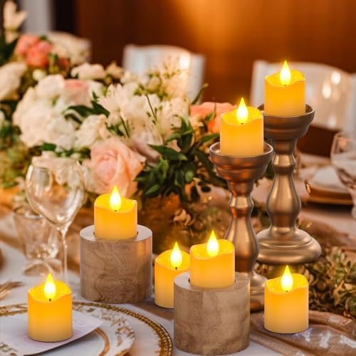 Yme Rechargeable Tea Lights Candles with Charger Storage Base, 12 Pack Battery Operated LED Flameless Votive Candles with Remote Timer for General Fireplace Halloween Pumpkins Christmas Party Decor