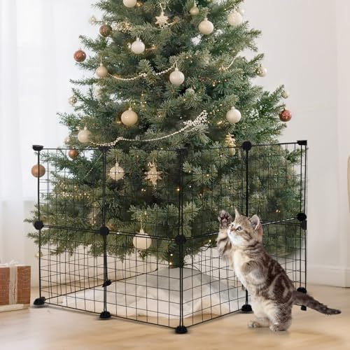 16 Pieces Christmas Tree Fences, Height 24 Inch Metal Christmas Tree Fence Barrier for Pets Dog Cat Xmas Black Gate for Holiday Office Home Decorations