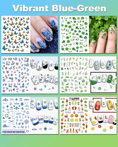 36 Sheets Varied Nail Art Stickers, All Holiday Variety Pack Seasonal Nail Decals, Self-Adhesive Pegatinas Uñas Colorful Design for Flowers Butterflies Luminous Star Halloween Christmas