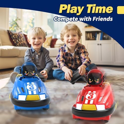 2 Pack Cute Cartoon Remote Control Bumper Car for Toddlers-Mini RC Cars with Light & Sound & 360°Rotating-Race car Toys for 3 4 5 6Year Old Boys Girls Kids-Christmas Birthday Gifts