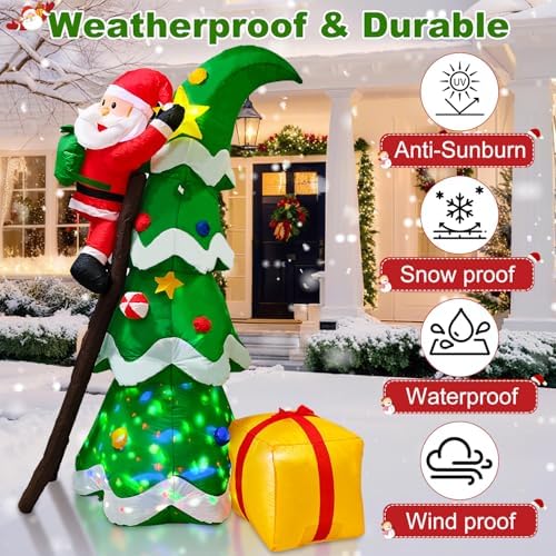 7ft Christmas Inflatables Outdoor Decorations, Christmas Blow up Santa Claus with Tree Built-in Rotating Colorful LED Lights, Xmas Holiday Party Indoor Outdoor Décor for Yard Lawn Garden