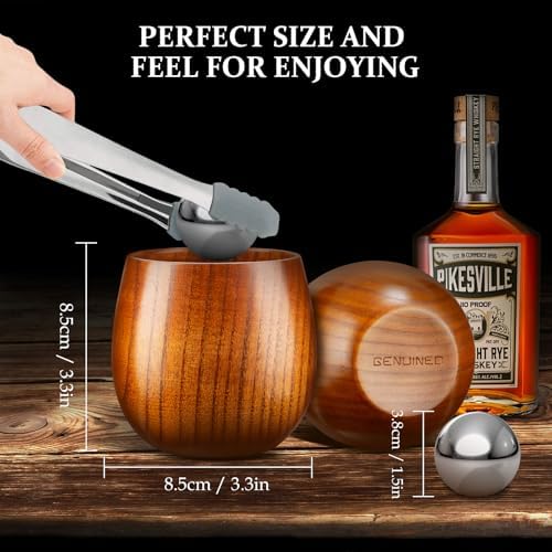 GENUINED The Original Wooden Whiskey Glasses Set of 2, Bourbon Gifts for Men, Anniversary, Birthday, Christmas Gifts, Old Fashioned Wood Bourbon Drinking Glass