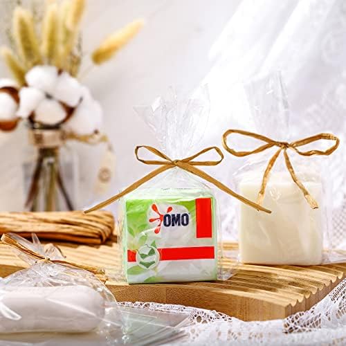 Tudomro 200 Pcs Clear Flat Cellophane Soap Bags for Packaging 4.9'' x 7.9'' Small Mini Soap Cookie Candy Wrappers Bags with Raffia Rope for Wedding Christmas Craft Gift Birthday Party Favor Supplies