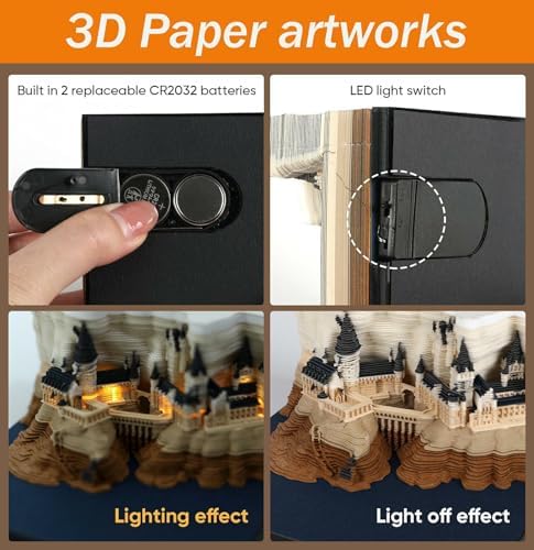 3D Calendar 2026,Time Piece Calendar 2026,3 D Sticky Notes 2026 with Light, Magic Castle Artistic Notepad, Unique Gift for Birthday, Christmas, New Year, Desk Decoration for Home or Office