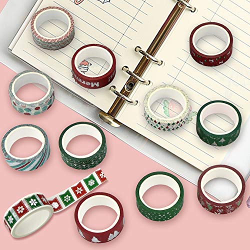 12 Rolls Christmas Washi Tape 0.6" x 16.4ft Silver Foil Merry Christmas Masking Tape Great for DIY Journal, Calendar, Gift Wrapping