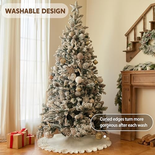 36 Inch White Knitted Christmas Tree Skirt: Small Thick Cable Knit Round Cream Tree Skirt for 4-6FT Tree Rustic Neutral Farmhouse Christmas Tree Decorations Tree Base Cover