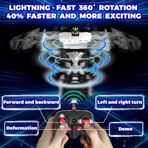 Transform RC Cyber Pickup Truck Cars Robot Toy for Kids, 2.4GHz Remote Control Car with One-Button Deformation 360° Rotation LED Lights Christmas Birthday Gifts for Boys Age 4-7-8-12（1:18 Scale ）