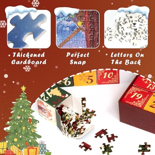 Becko US Christmas Puzzle Advent Calendar 2025 Puzzles for Adults, 1008 Pieces Jigsaw Puzzles, 24 Days Countdown to Christmas Thanksgiving Holidays, Xmas Puzzle as Decorations (Santa Claus)